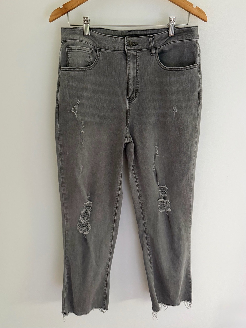 Grace & Lace Mel’s Fave Grey Distressed Cropped Straight Leg Jeans 12